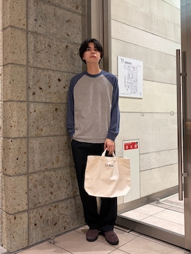 「URBAN RESEARCH DOORS（アーバンリサーチドアーズ）のFORK&SPOON　ベースボールロングスリーブTシャツ（Tシャツ/カットソー、ブルー系）」を使った、ITOさん（メンズ・180cm）の春コーディネート