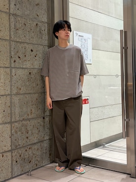 「URBAN RESEARCH DOORS（アーバンリサーチドアーズ）のOUTDOOREXCHANGE ボーダーTシャツ（Tシャツ/カットソー、ベージュ系）」を使った、ITOさん（メンズ・180cm）の夏コーディネート