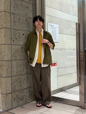 「URBAN RESEARCH DOORS（アーバンリサーチドアーズ）の『仁村紗和さん着用』『UR TECH』サマシェア ショートスリーブシャツカーディガン（カーディガン/ボレロ、グリーン系）」を使った、ITOさん（メンズ・180cm）の夏コーディネート