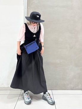「THE NORTH FACE（ザノースフェイス）の《追加》THE NORTH FACE/ノースフェイス Horizon Hat NN42531 【手洗い可能】（ハット、ブラック系）」を使った、makiさん（レディース・157cm）の春コーディネート