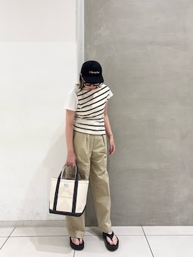 「URBAN RESEARCH（アーバンリサーチ）のESTHE　STRIPE TWIST ASYMMETRIC T-SHIRTS（Tシャツ/カットソー、その他）」を使った、makiさん（レディース・157cm）の春コーディネート
