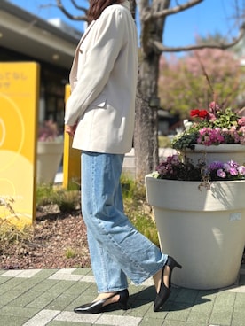 「REGAL（リーガル）のリーガル レディース F95R サイドオープンパンプス（パンプス、ブラック系）」を使った、regal foot communityさん（メンズ・171cm）の春コーディネート