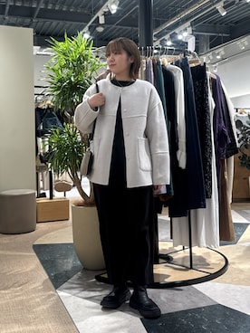 「アイテム（ノーカラージャケット）」を使った、jenanatsumiさん（レディース・159cm）の冬コーディネート