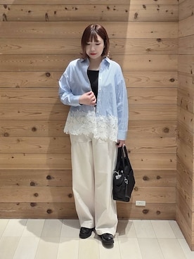 「GLOBAL WORK（グローバルワーク）のエアかる厚底ローファー/136031（ローファー、ブラック系）」を使った、テソ子さん（レディース・162cm）の春コーディネート