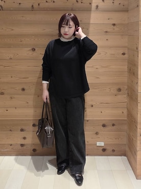 「GLOBAL WORK（グローバルワーク）のGOODデニムバギーパンツ/498388（デニムパンツ）」を使った、テソ子さん（レディース・162cm）の秋コーディネート