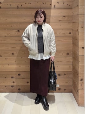 「アイテム（ブルゾン、ベージュ系）」を使った、テソ子さん（レディース・162cm）の冬コーディネート