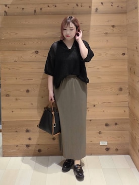 「GLOBAL WORK（グローバルワーク）のメッシュラメポロニット半袖/587686（ニット/セーター）」を使った、テソ子さん（レディース・162cm）の秋コーディネート