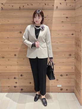 「GLOBAL WORK（グローバルワーク）のアイテム（ノーカラージャケット）」を使った、テソ子さん（レディース・162cm）の冬コーディネート