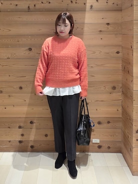 「アイテム（ノーカラーコート）」を使った、テソ子さん（レディース・162cm・30代）の秋コーディネート