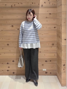 「GLOBAL WORK（グローバルワーク）のサイズ拡大/らくっション撥水2WAYローファー/131468（ローファー、ブラック系）」を使った、テソ子さん（レディース・162cm）の春コーディネート