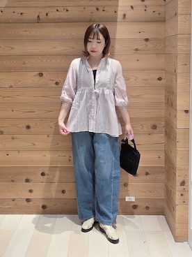 「GLOBAL WORK（グローバルワーク）のGOODデニムバレルCOOL/627009（デニムパンツ、ブルー系）」を使った、テソ子さん（レディース・162cm）の春コーディネート