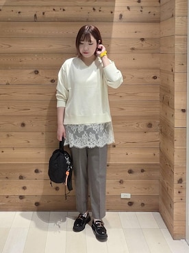 「GLOBAL WORK（グローバルワーク）のエアかる厚底ローファー/136031（ローファー、ブラック系）」を使った、テソ子さん（レディース・162cm）の春コーディネート