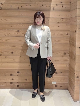 「GLOBAL WORK（グローバルワーク）のアイテム（ノーカラージャケット）」を使った、テソ子さん（レディース・162cm）の冬コーディネート