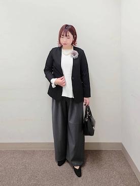 「GLOBAL WORK（グローバルワーク）のアイテム（ノーカラージャケット）」を使った、テソ子さん（レディース・162cm）の冬コーディネート