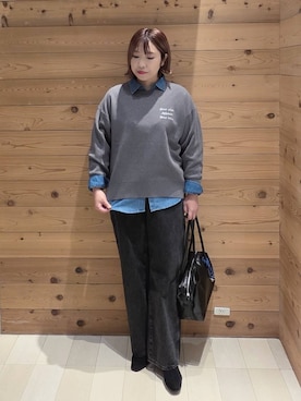 「GLOBAL WORK（グローバルワーク）のGOODデニムバギーパンツ/498388（デニムパンツ）」を使った、テソ子さん（レディース・162cm）の秋コーディネート