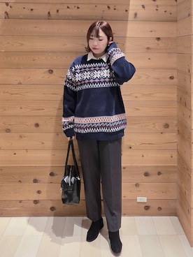 「GLOBAL WORK（グローバルワーク）のあったかウツクシルエットテーパードパンツ/575203（その他パンツ）」を使った、テソ子さん（レディース・162cm）の冬コーディネート