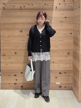 「GLOBAL WORK（グローバルワーク）のエアかる厚底ローファー/136031（ローファー、ブラック系）」を使った、テソ子さん（レディース・162cm）の春コーディネート
