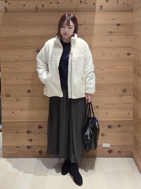 「ハグミーニット_GLOBALWORK」｜「アイテム（ブルゾン）」を使った、テソ子さん（レディース・162cm）の秋コーディネート