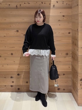 「アイテム（ノーカラーコート）」を使った、テソ子さん（レディース・162cm）の秋コーディネート