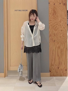 「GLOBAL WORK（グローバルワーク）のスッキリイージーパンツ/629832（その他パンツ、グレー系）」を使った、テソ子さん（レディース・162cm）の夏コーディネート