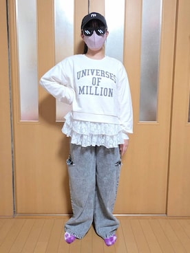 「GLOBAL WORK（グローバルワーク）のGOODデニムワイドアソート/147408（デニムパンツ）」を使った、テソ子さん（キッズ・151cm・30代）の秋コーディネート