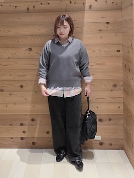 「GLOBAL WORK（グローバルワーク）のGOODデニムバギーパンツ/498388（デニムパンツ）」を使った、テソ子さん（レディース・162cm）の秋コーディネート