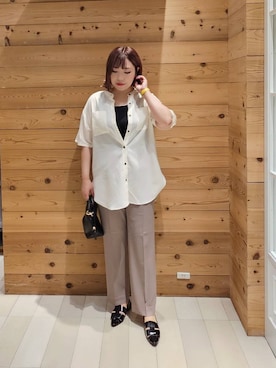 「若見え」｜「アイテム（スラックス）」を使った、テソ子さん（レディース・162cm）の夏コーディネート