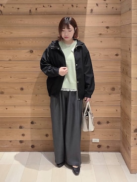 「GLOBAL WORK（グローバルワーク）のらくっション撥水フィットパンプス/135895（パンプス、ブラック系）」を使った、テソ子さん（レディース・162cm）の春コーディネート