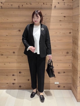 「GLOBAL WORK（グローバルワーク）のアイテム（ノーカラージャケット）」を使った、テソ子さん（レディース・162cm）の冬コーディネート