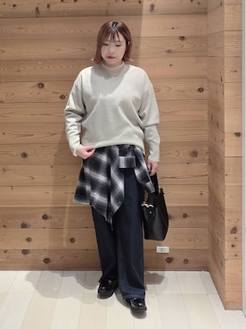 「GLOBAL WORK（グローバルワーク）のGOODデニムバギーパンツ/498388（デニムパンツ）」を使った、テソ子さん（レディース・162cm）の秋コーディネート