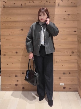 「アイテム（ノーカラーコート）」を使った、テソ子さん（レディース・162cm・30代）の秋コーディネート