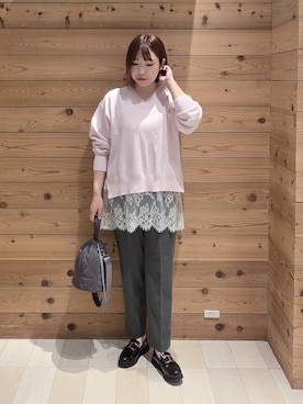 「GLOBAL WORK（グローバルワーク）のエアかる厚底ローファー/136031（ローファー、ブラック系）」を使った、テソ子さん（レディース・162cm）の春コーディネート