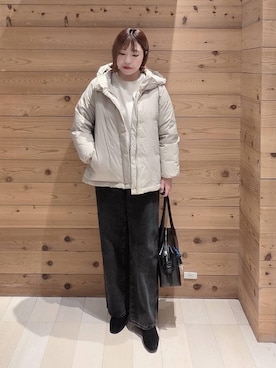 「GLOBAL WORK（グローバルワーク）のエアリュクスダウンフードブルゾン/495695（ダウンジャケット/コート）」を使った、テソ子さん（レディース・162cm）の冬コーディネート