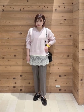 「GLOBAL WORK（グローバルワーク）のエアかる厚底ローファー/136031（ローファー、ブラック系）」を使った、テソ子さん（レディース・162cm）の春コーディネート