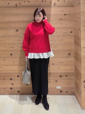 「アイテム（バッグ、グリーン系）」を使った、テソ子さん（レディース・162cm）の冬コーディネート