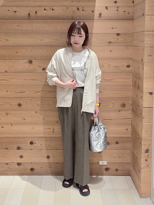 GLOBAL WORKノーカラー パンツ スーツ ウエストゴム ブラウン系 XL