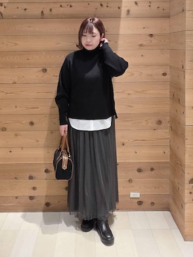 「ハグミーニット_GLOBALWORK」｜「アイテム（ワンピース）」を使った、テソ子さん（レディース・162cm）の冬コーディネート