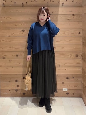 「ハグミーニット_GLOBALWORK」｜「アイテム（ブーツ）」を使った、テソ子さん（レディース・162cm）の秋コーディネート