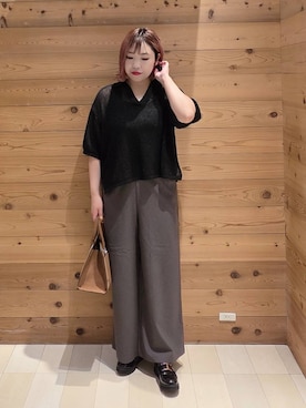 「GLOBAL WORK（グローバルワーク）のメッシュラメポロニット半袖/587686（ニット/セーター）」を使った、テソ子さん（レディース・162cm）の秋コーディネート