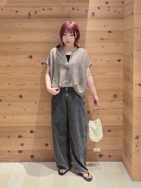 「GLOBAL WORK（グローバルワーク）のGOODデニムバレルCOOL/627009（デニムパンツ、ブラック系）」を使った、テソ子さん（レディース・162cm）の夏コーディネート