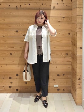 「シアートップス」｜「アイテム（Tシャツ/カットソー、ブラウン系）」を使った、テソ子さん（レディース・162cm）の夏コーディネート