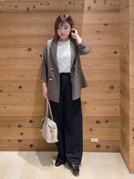 「GLOBAL WORK（グローバルワーク）のGOODデニムバギーパンツ/498388（デニムパンツ）」を使った、テソ子さん（レディース・162cm）の秋コーディネート