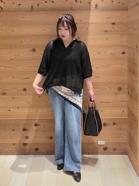 「GLOBAL WORK（グローバルワーク）のメッシュラメポロニット半袖/587686（ニット/セーター）」を使った、テソ子さん（レディース・162cm）の秋コーディネート