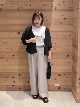 「GLOBAL WORK（グローバルワーク）のリッチクリーンプリントT半袖/636780（Tシャツ/カットソー、ホワイト系）」を使った、テソ子さん（レディース・162cm）の春コーディネート
