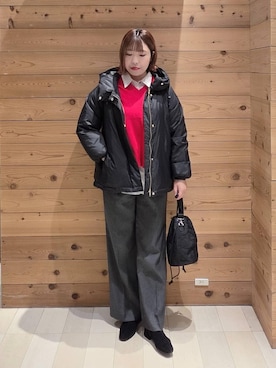 「GLOBAL WORK（グローバルワーク）のエアリュクスダウンフードブルゾン/495695（ダウンジャケット/コート）」を使った、テソ子さん（レディース・162cm）の秋コーディネート