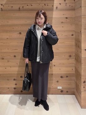 「GLOBAL WORK（グローバルワーク）のエアリュクスダウンフードブルゾン/495695（ダウンジャケット/コート）」を使った、テソ子さん（レディース・162cm）の秋コーディネート