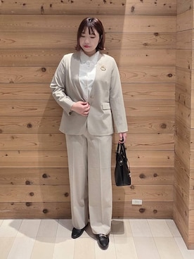 「GLOBAL WORK（グローバルワーク）のアイテム（ノーカラージャケット）」を使った、テソ子さん（レディース・162cm）の冬コーディネート