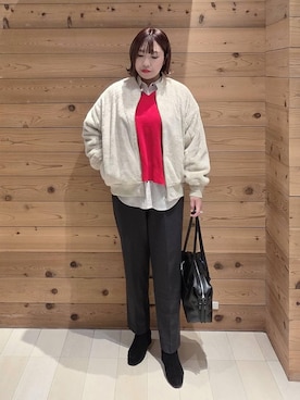 「GLOBAL WORK（グローバルワーク）のあったかウツクシルエットテーパードパンツ/575203（その他パンツ）」を使った、テソ子さん（レディース・162cm）の冬コーディネート