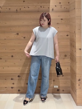 「GLOBAL WORK（グローバルワーク）のGOODデニムバギーパンツ/118365（デニムパンツ）」を使った、テソ子さん（レディース・162cm・30代）の夏コーディネート
