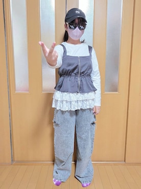 「アイテム（ニット/セーター）」を使った、テソ子さん（キッズ・151cm）の秋コーディネート